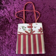 Longaberger - Small Canvas Tote Lunch Bag - Poinsettia Stripes Christmas Tote