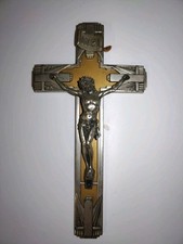 Crucifix art déco en métal objet religieux