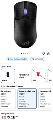 ASUS ROG Harpe Ace Extreme Wireless Gaming Mouse, 42K DPI, Glass