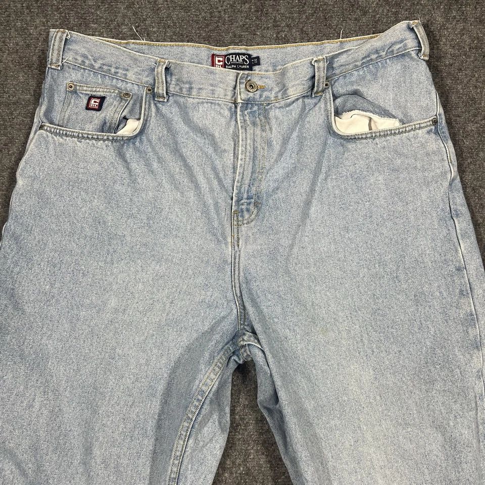 VTG Jeans Mens 44x26 Baggy Wide Leg Skater Light Wash Denim Pants Y2K Chaps RL - Image 2 of 4