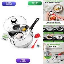 NutriChef NCEGG4KT Egg Poacher 7.87" Stainless Steel 4 Cup Silver