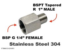 BSP G 1" FEMALE to BSPT Tapered R  1" MALE Stainless Sensor Adaptor Fittings