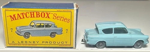 Matchbox Lesney #7 Light Blue Ford Anglia With Box