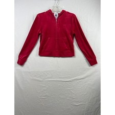 Juicy Couture Velour Hoodie Women Small Red Rhinestone Crown Zip Up Y2K Bling