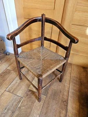 Antique Corner Roundabout Small Chair Woven Rust Seat - Image 1 of 4