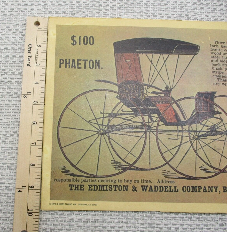 1972 Hickory Plaque Edmiston & Waddell Company Phaeton Carriage Coach Ad - Image 3 of 4