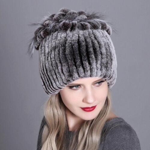 Winter Damen Echt Rex Kaninchenfell Strick Beanie Mütze Warm Mode Western Freizeit - Bild 34 von 52