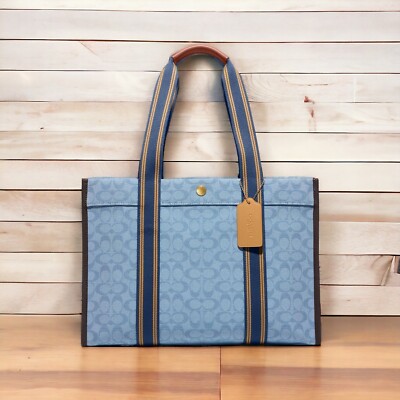 NWT Coach C8633 Spin Tote 42 Bag In Signature Jacquard Slate Blue