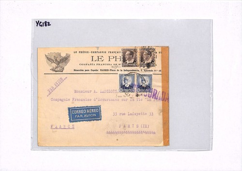 SPAIN Air Mail PHEONIX Cover Madrid *SPANISH CIVIL WAR* CENSOR 1937 Paris YG182 - Picture 5 of 10