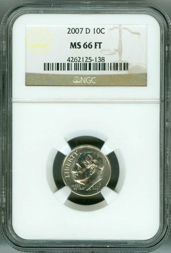 2007 D MS66 FT NGC ROOSEVELT DIME, BUSINESS, FULL TORCH, LOW POP, BLAST WHITE!