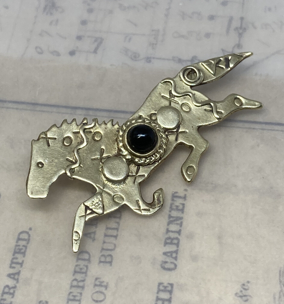 Handmade DEBORAH ROBERTS Layered Brass & Onyx “PA… - image 6