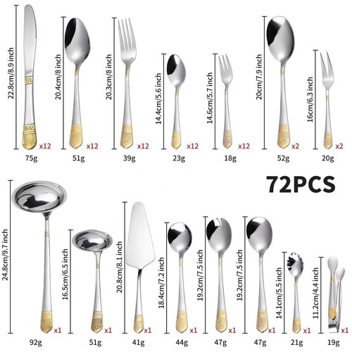 Besteckkasten 24k 72 Teile 12 Personen Luxus Besteck Set 18/10 Edelstahl NEU - Bild 3 von 6