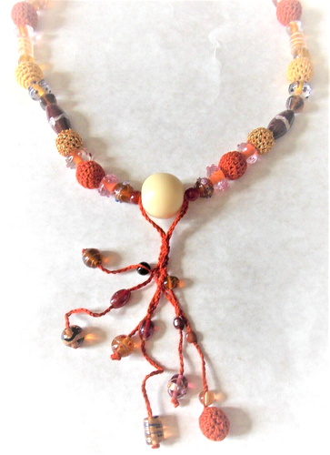 COLLIER SAUTOIR CROCHET CREATION COUTURE S RAISONNIER PAMPILLE CURCUMA - Picture 2 of 4