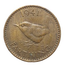 1941 Great Britain Farthing Bronze Coin George VI FREE DELIVERY 