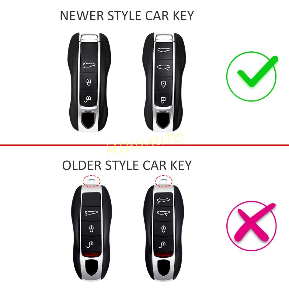 HIBEYO Custodia Portachiavi In Pelle E Alluminio Per Porsche Macan, Boxster, 911, Cayenne, Panamera, Taycan, Nero