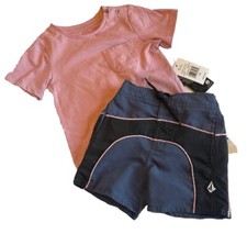 Volcom Kid  s Faded Pink Swim Short Sleeve and Short Set Sz 12M NWT