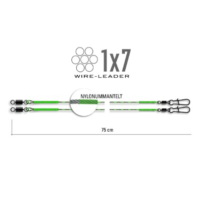 JENZI 2 Stück Stahlvorfach 1x7 75cm 5-15kg Hecht Zander Waller