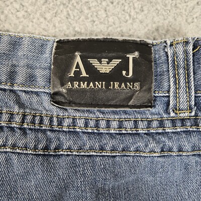 Armani Jeans Men 32x34 Blue Straight Relaxed Medium Wash Printed