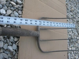 Fork Rake Head 4 Thines Rusty Wood handle Original Vintage Primitive 62" long
