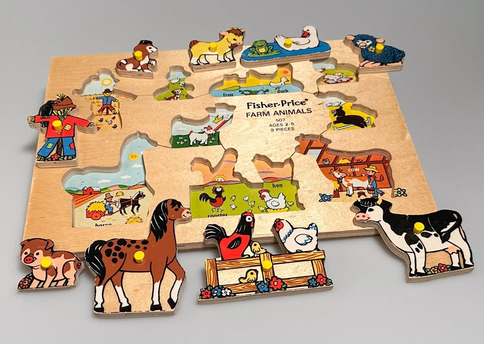 PUZZLE COMPLETO MADERA FISHER PRICE VINTAGE AÑOS 70 #507 ANIMALES DE GRANJA BUEN ESTADO AÑOS 70 Foto 4 de 4