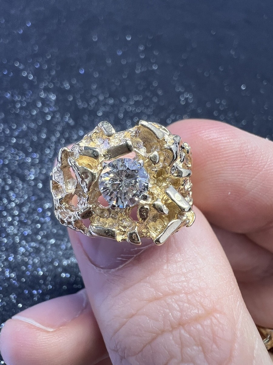 14K Yellow Gold Men's Diamond Nugget Ring