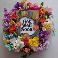 FREE Multi Color Get Well Soon Floral Flowers Large 24" Deco Mesh Wreath New