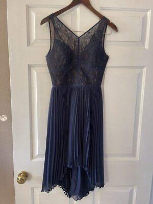 bcbg navy lace dress BCBGMaxAzria Floral Lace Two Tone Cocktail Midi Dress Navy Blue Red Sz 8  NWT