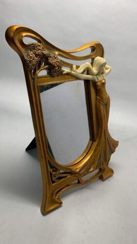 Gift-Ready Brass Vanity Mirror – Art Nouveau Floral Design – New Boxed