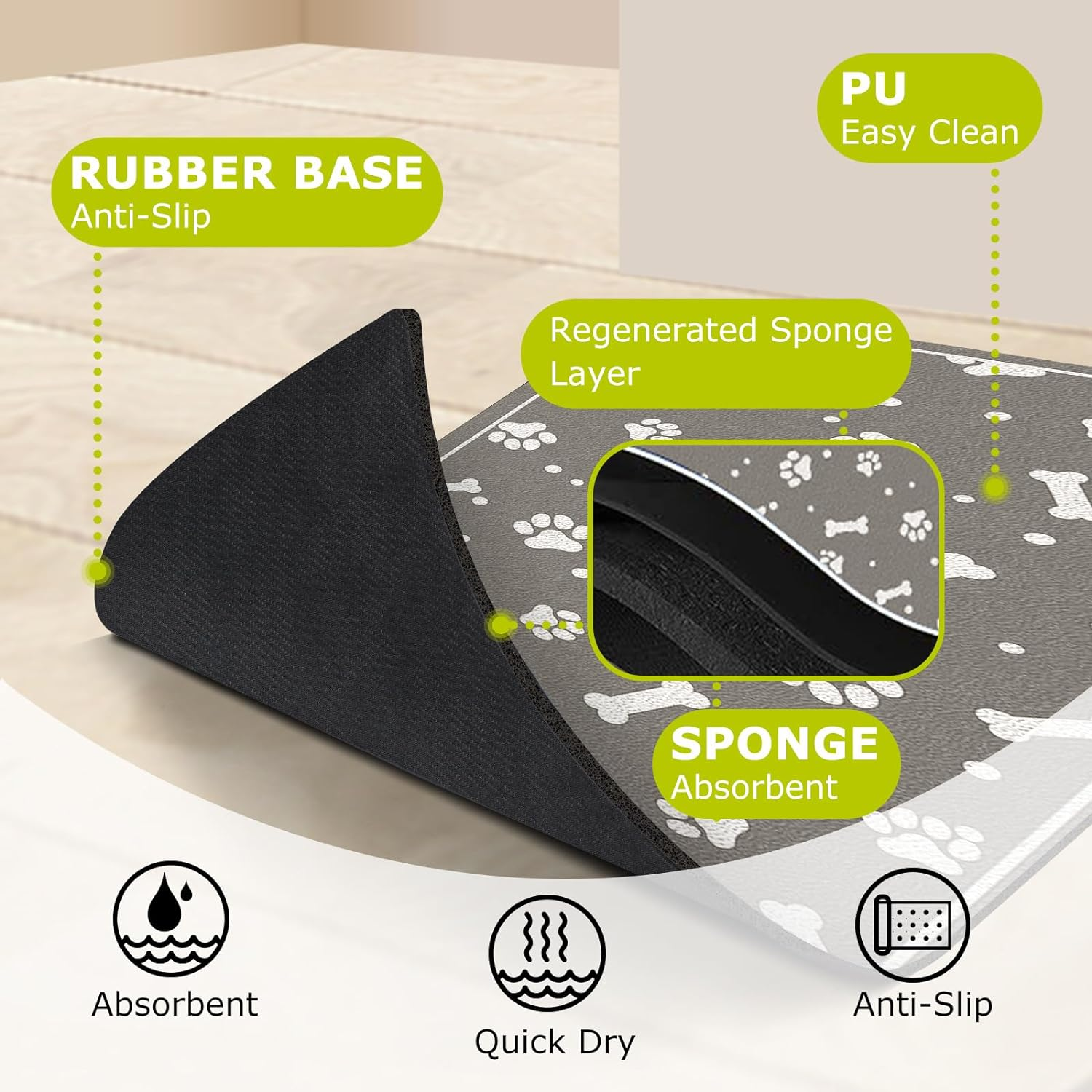 Pet Feeding Mat, Absorbent Dog Mat for Food and Water Bowl, Quick Dry