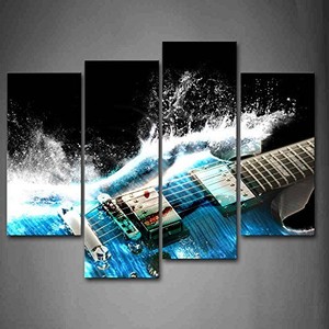 Guitar Wall Decor guitar in blue and waves wall art picture print canvas music photo Guitar Wall Decor guitar in blue and waves wall art picture print canvas music photo