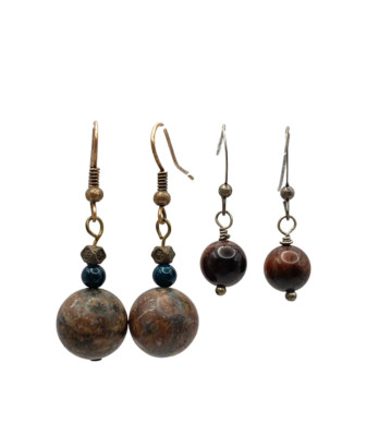 VTG Mahogany Obsidian w/ Jade & Carnelian Agate Beaded Drop Earrings 2 Pr Lot