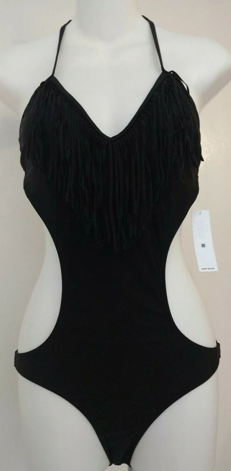 Kensie Womens One Piece Swimsuit Size XS Black Fringes Backless Retails $88.00 - Imagem 2 de 4