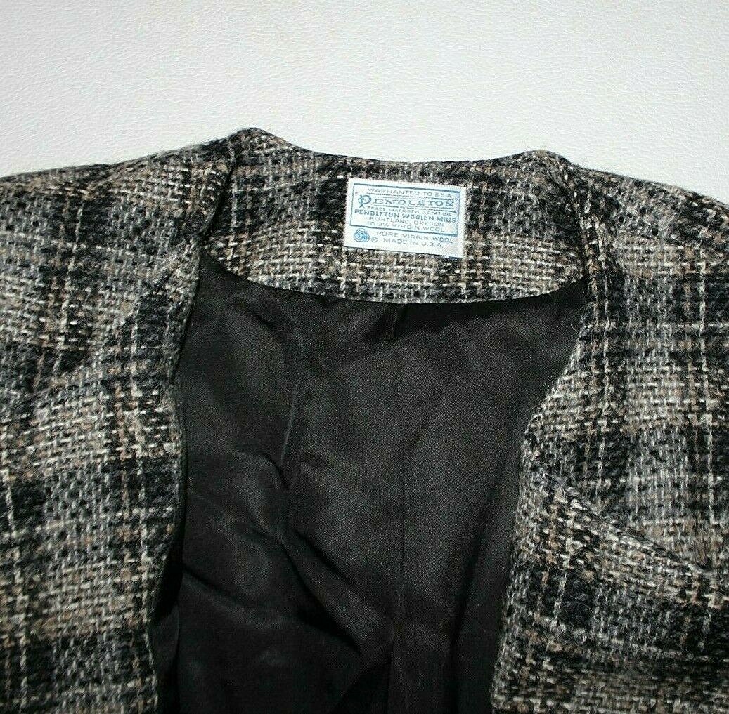 Pendleton Black Gray Beige Plaid Jacket Blazer Do… - image 7