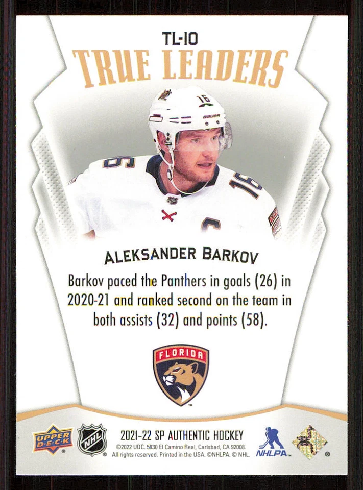 2021-22 SP Authentic True Leaders #TL10 Aleksander Barkov - Image 2 of 2