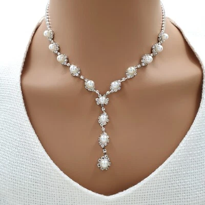 ANNAJEWELBOX Silber Kristall Braut Hochzeit Party Gastgeschenk Schmuck Set Halsband Halskette Ohrring