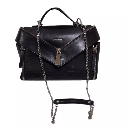 Diesel DIESEL Leather Chain Shoulder Bag Zip Design Black from