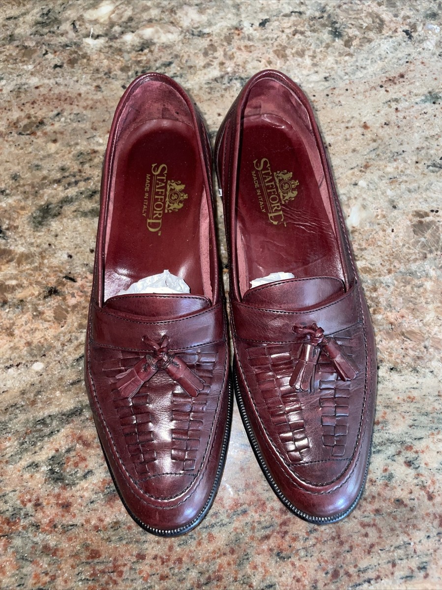 Stafford Made-n-Italy Woven maroon Slip-On Loafers with Tassels