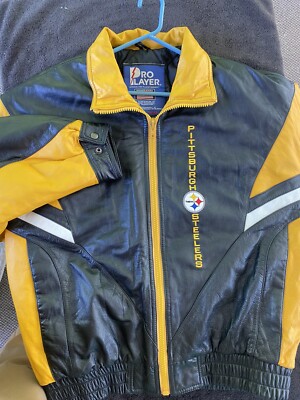 Vintage Rare 90s Pittsburgh Steelers Pro Player Leather jacket XL NFL Black