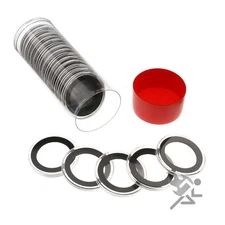 US Half Dollar Coin Holders, Red Capsule Tube & 20 Air-Tite 30mm Black Rings