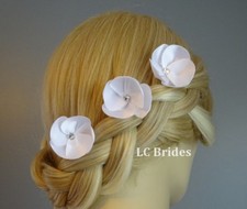 Bridal Hair Pins, White Flower Hair Accessory, Wedding Hair Pins, Crystal