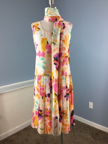 Feraud 3 piece Skirt Dress outfit Scarf Floral Silk Cocktail career S Classic Eu - Afbeelding 1 van 11