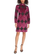 Vince Camuto Burnout Velvet Balloon Sleeve Dress Magenta Size 16 NWT