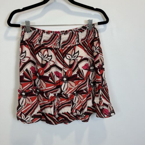 NWT By Anthropologie - Pink floral elastic smocked waist tiered skirt Small - Picture 2 of 10