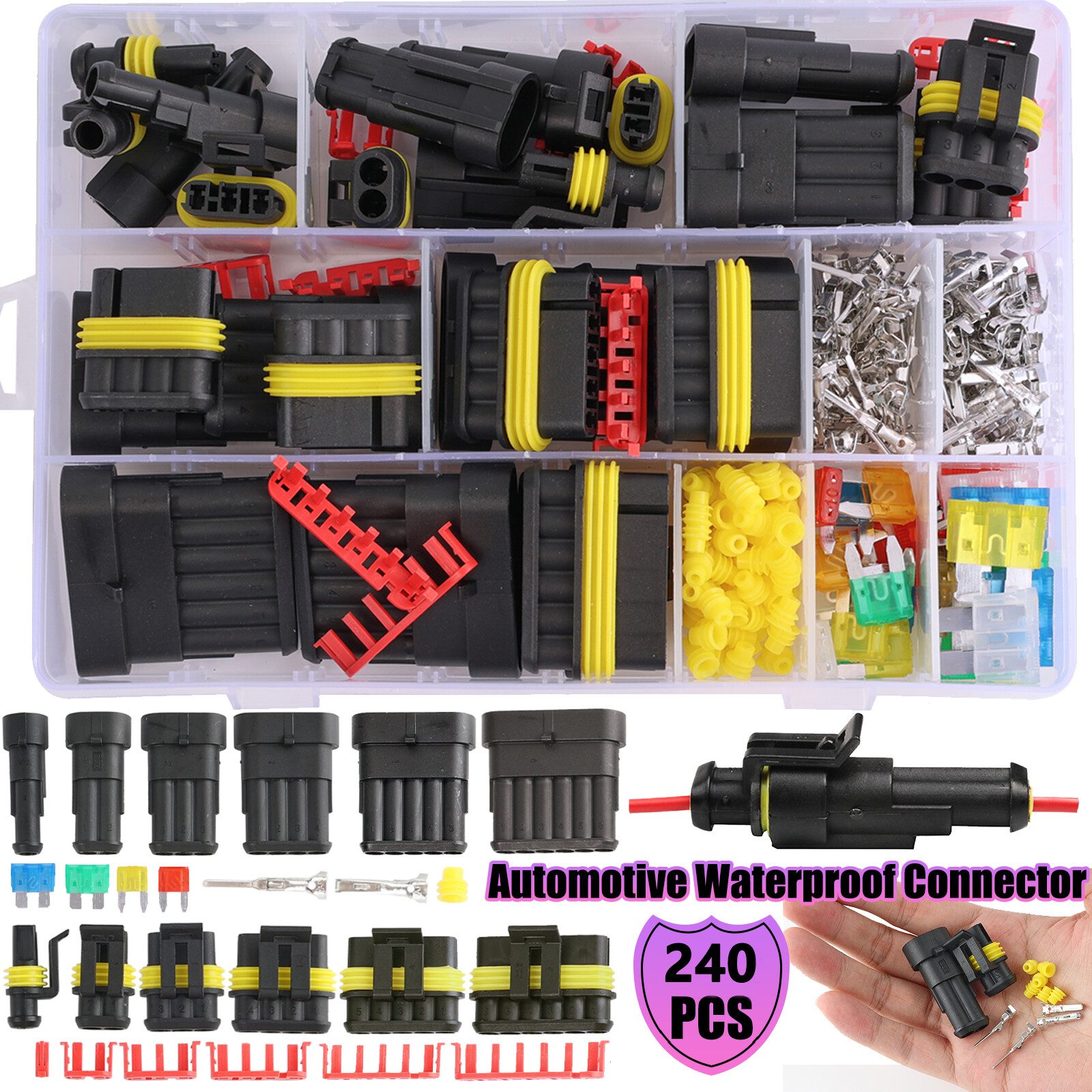 240PCS Waterproof Automotive 1-6 Pin Car Auto Electrical Wire Connector Plug Kit