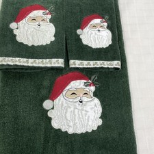 Christmas Towel Green Set of 3 Santa Face Aus...