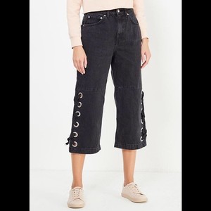 black denim wide leg cropped jeans