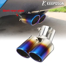 Blue Curved 1.5" 2" Rear Exhaust Pipe Muffler Dual Tip For Dodge Dart 2013-2016