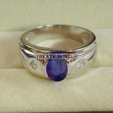 Blue Sapphire Oval Cut Gemstone With 925 Sterling Silver Ring For Men's B583 