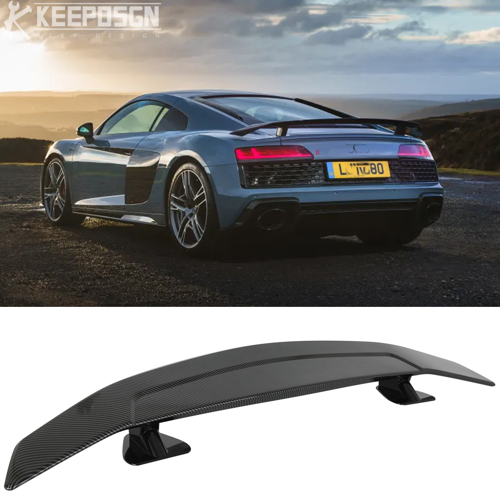 For Audi R8 2008-2023 46" Carbon Fiber Rear Trunk Spoiler GT Style Racing Wing