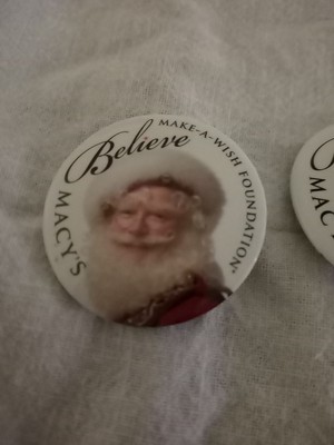 2 Vintage Santa Macy's Santa Pin Macys Believe Pin Make A Wish Foundation Pin.